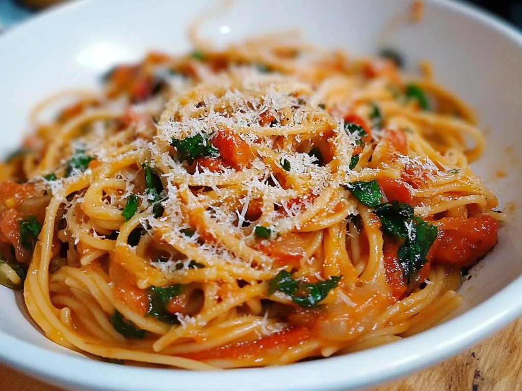 Roasted Veggie Pasta with Garlic Tomato Sauce